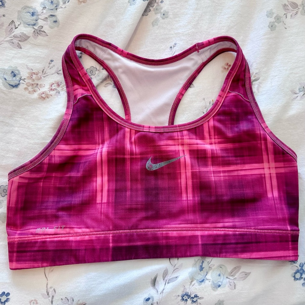 Nike Pink Plaid Racerback Sports Bra